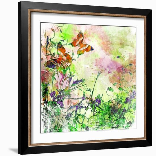 Vintage Background In Painting Style With Butterflies-Maugli-l-Framed Premium Giclee Print