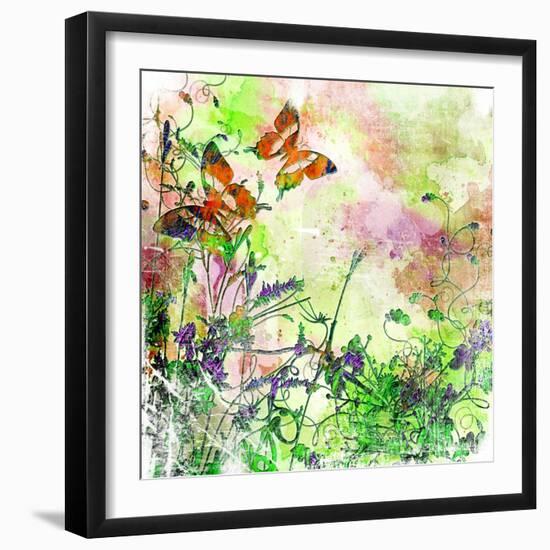 Vintage Background In Painting Style With Butterflies-Maugli-l-Framed Premium Giclee Print