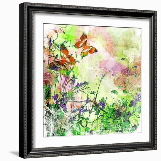 Vintage Background In Painting Style With Butterflies-Maugli-l-Framed Premium Giclee Print