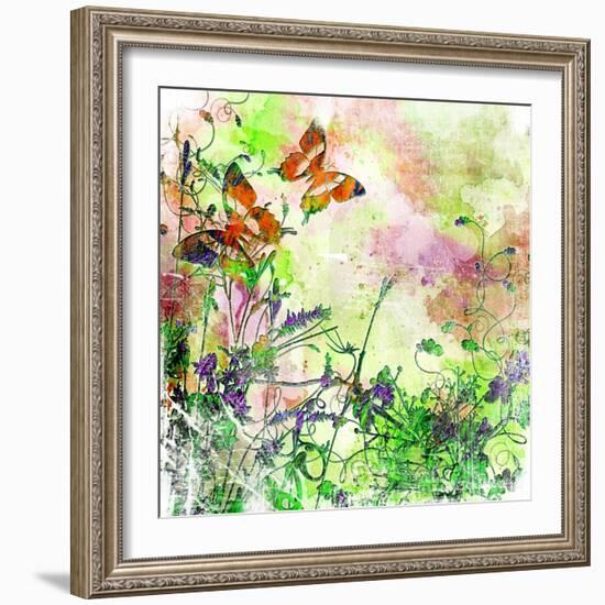 Vintage Background In Painting Style With Butterflies-Maugli-l-Framed Art Print