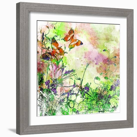 Vintage Background In Painting Style With Butterflies-Maugli-l-Framed Art Print