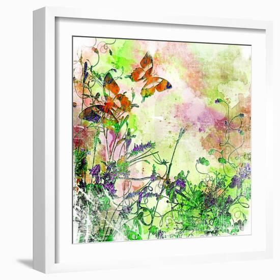 Vintage Background In Painting Style With Butterflies-Maugli-l-Framed Art Print