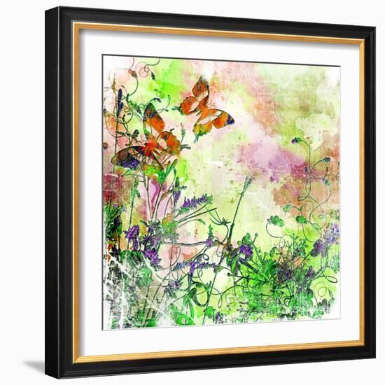 Vintage Background In Painting Style With Butterflies-Maugli-l-Framed Art Print