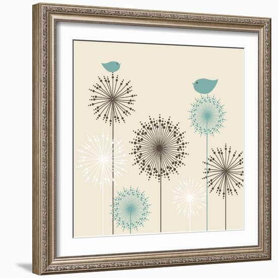 Vintage Background with Birds and Flowers-mcherevan-Framed Art Print