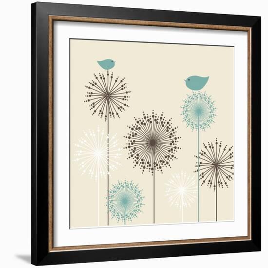 Vintage Background with Birds and Flowers-mcherevan-Framed Art Print