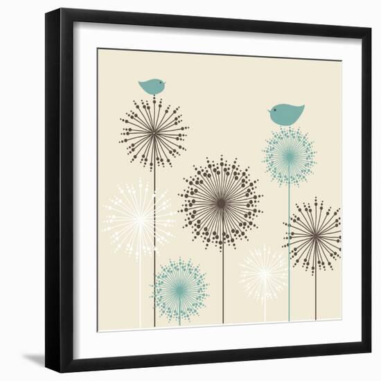 Vintage Background with Birds and Flowers-mcherevan-Framed Art Print