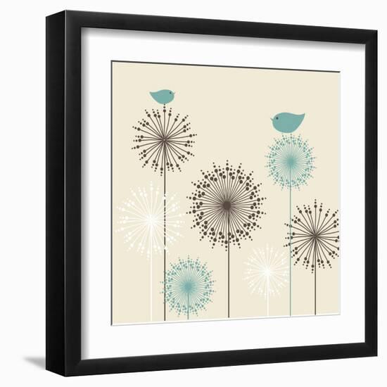 Vintage Background with Birds and Flowers-mcherevan-Framed Art Print