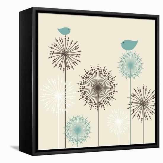 Vintage Background with Birds and Flowers-mcherevan-Framed Stretched Canvas