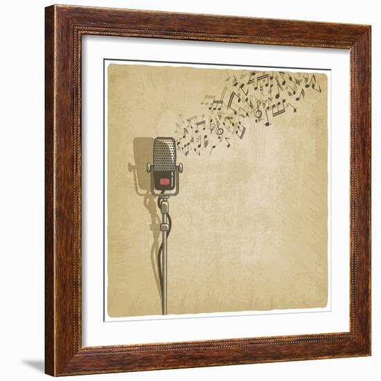 Vintage Background with Microphone - Vector Illustration-natbasil-Framed Art Print