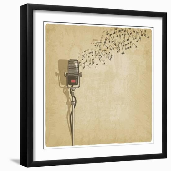 Vintage Background with Microphone - Vector Illustration-natbasil-Framed Art Print