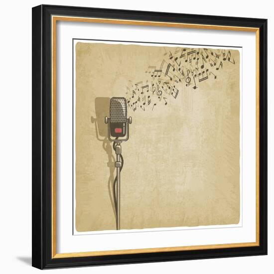 Vintage Background with Microphone - Vector Illustration-natbasil-Framed Art Print