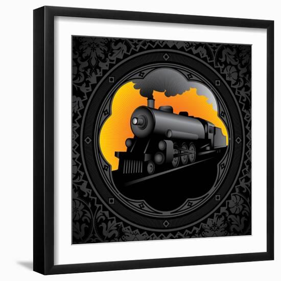 Vintage Background with Old Locomotive. Vector Illustration.-Rashomon-Framed Art Print