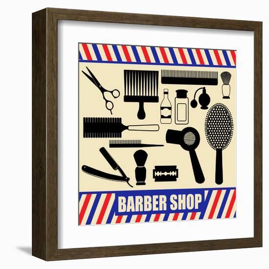 Vintage Barber And Hairdresser Silhouette Set-radubalint-Framed Art Print