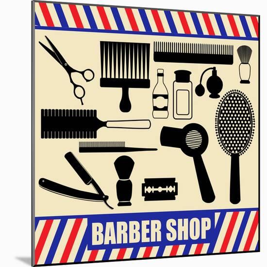 Vintage Barber And Hairdresser Silhouette Set-radubalint-Mounted Art Print