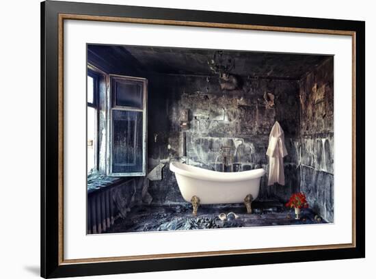 Vintage Bathtub in Grunge Interior-viczast-Framed Art Print