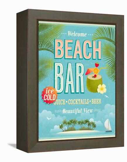 Vintage Beach Bar Poster-avean-Framed Stretched Canvas