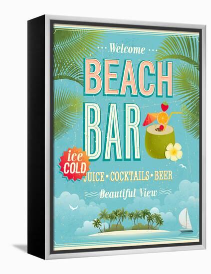 Vintage Beach Bar Poster-avean-Framed Stretched Canvas