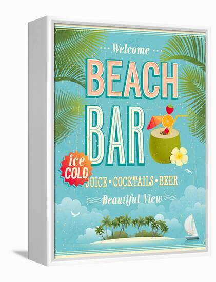 Vintage Beach Bar Poster-avean-Framed Stretched Canvas