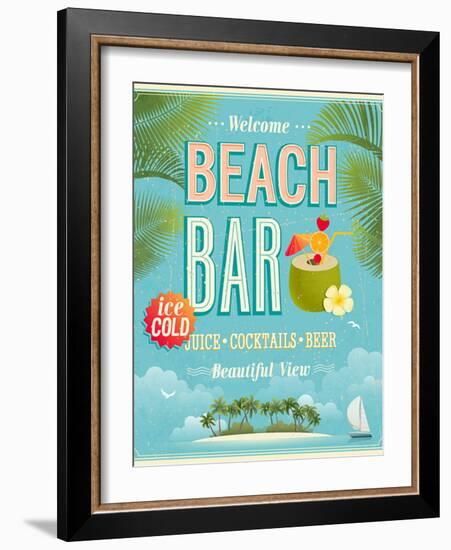 Vintage Beach Bar Poster-avean-Framed Premium Giclee Print