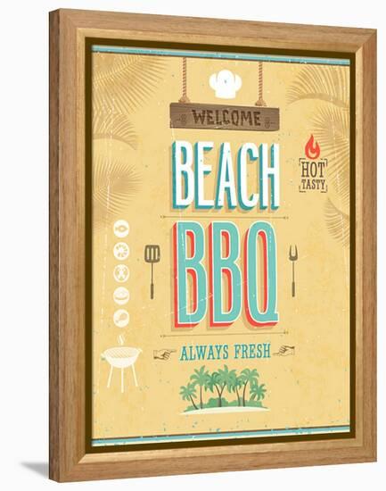 Vintage Beach Bbq Poster-avean-Framed Stretched Canvas