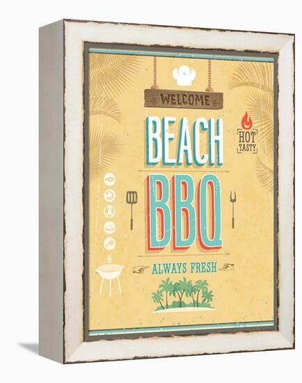 Vintage Beach Bbq Poster-avean-Framed Stretched Canvas