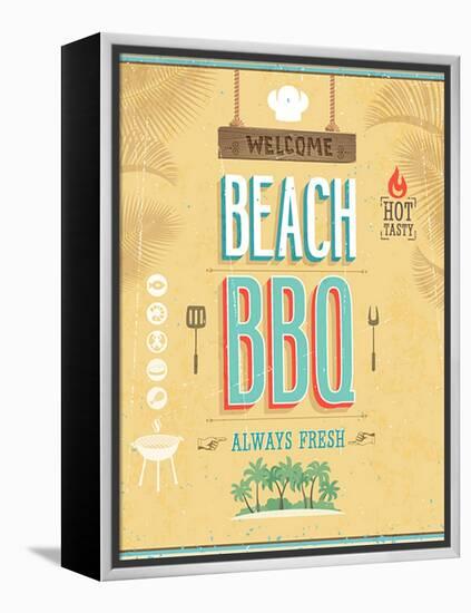 Vintage Beach Bbq Poster-avean-Framed Stretched Canvas