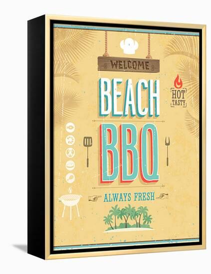 Vintage Beach Bbq Poster-avean-Framed Stretched Canvas