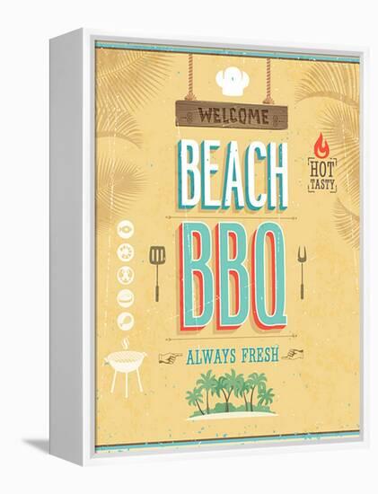 Vintage Beach Bbq Poster-avean-Framed Stretched Canvas