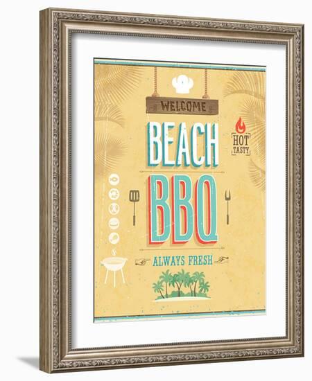 Vintage Beach Bbq Poster-avean-Framed Art Print