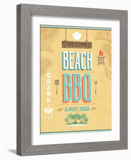 Vintage Beach Bbq Poster-avean-Framed Art Print