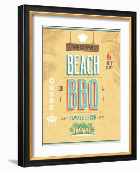 Vintage Beach Bbq Poster-avean-Framed Art Print