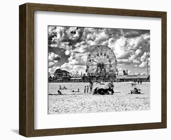 Vintage Beach, Black and White Photography, Wonder Wheel, Coney Island, Brooklyn, New York, US-Philippe Hugonnard-Framed Photographic Print