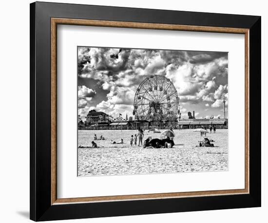 Vintage Beach, Black and White Photography, Wonder Wheel, Coney Island, Brooklyn, New York, US-Philippe Hugonnard-Framed Photographic Print