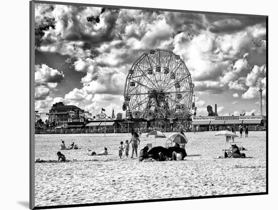 Vintage Beach, Black and White Photography, Wonder Wheel, Coney Island, Brooklyn, New York, US-Philippe Hugonnard-Mounted Photographic Print