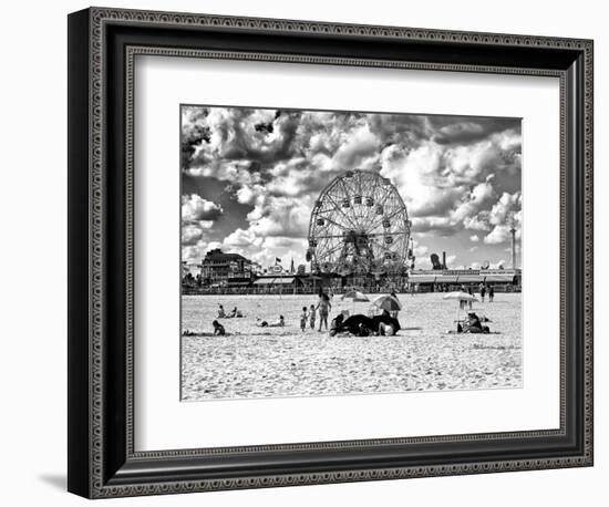 Vintage Beach, Black and White Photography, Wonder Wheel, Coney Island, Brooklyn, New York, US-Philippe Hugonnard-Framed Photographic Print