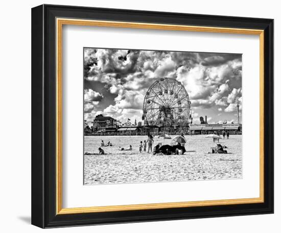 Vintage Beach, Black and White Photography, Wonder Wheel, Coney Island, Brooklyn, New York, US-Philippe Hugonnard-Framed Photographic Print