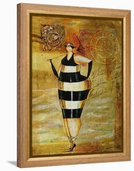 Vintage Beach Girl Black Stripes-Jennifer Garant-Framed Premier Image Canvas