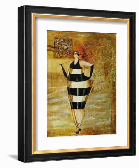 Vintage Beach Girl Black Stripes-Jennifer Garant-Framed Giclee Print