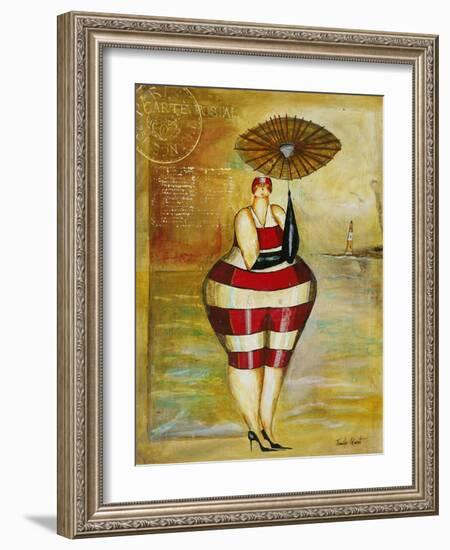 Vintage Beach Girl Red Stripes-Jennifer Garant-Framed Giclee Print