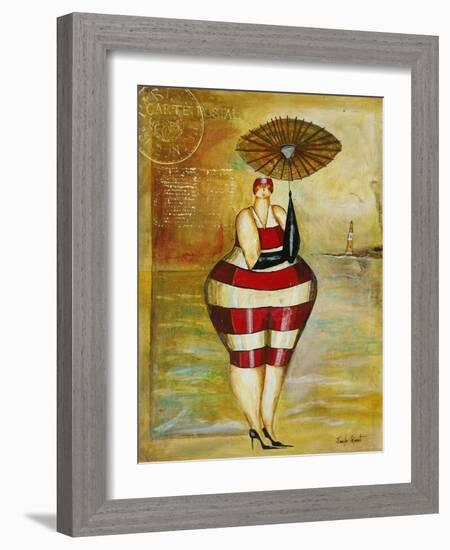 Vintage Beach Girl Red Stripes-Jennifer Garant-Framed Giclee Print