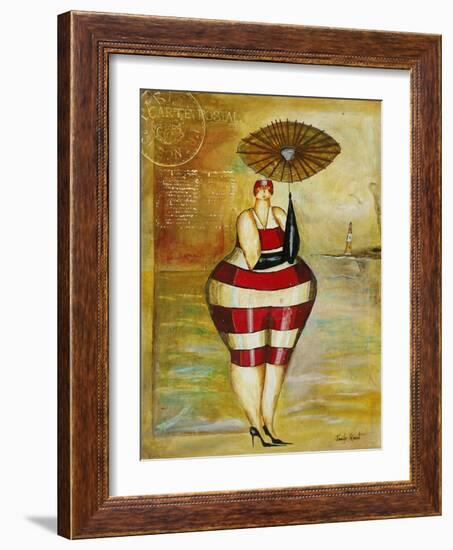 Vintage Beach Girl Red Stripes-Jennifer Garant-Framed Giclee Print