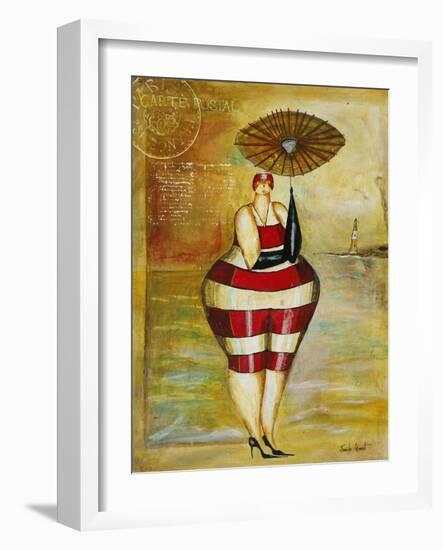 Vintage Beach Girl Red Stripes-Jennifer Garant-Framed Giclee Print