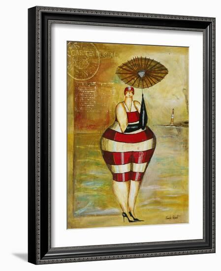 Vintage Beach Girl Red Stripes-Jennifer Garant-Framed Giclee Print