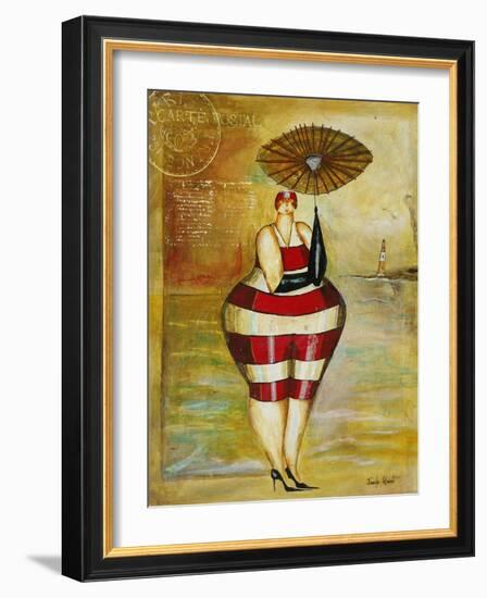 Vintage Beach Girl Red Stripes-Jennifer Garant-Framed Giclee Print