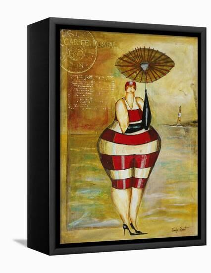 Vintage Beach Girl Red Stripes-Jennifer Garant-Framed Premier Image Canvas