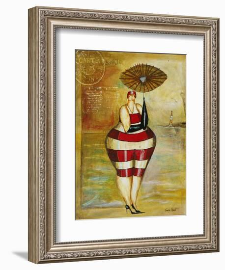 Vintage Beach Girl Red Stripes-Jennifer Garant-Framed Giclee Print