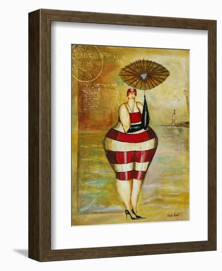 Vintage Beach Girl Red Stripes-Jennifer Garant-Framed Giclee Print