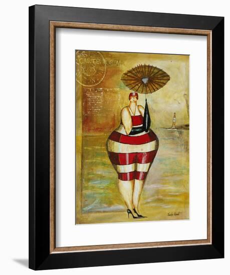 Vintage Beach Girl Red Stripes-Jennifer Garant-Framed Giclee Print