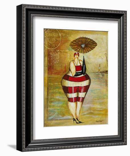 Vintage Beach Girl Red Stripes-Jennifer Garant-Framed Giclee Print