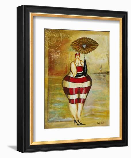 Vintage Beach Girl Red Stripes-Jennifer Garant-Framed Giclee Print